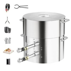 Propane Melting Furnace Kit, 16KG/35lbs Gas Metal Melting Furnace Kit, Dual Burner Foundry Home Kiln with Crucibles and Tongs, Smelting Casting Tool for Gold Silver Copper Aluminum Metal Recycle