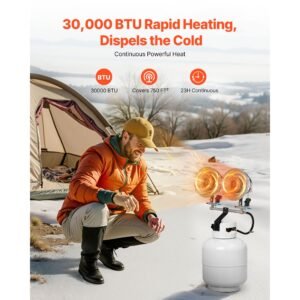 propane tank top heater, 30000 btu rapid heating 180 degree infrared radiant tank top gas heater, 3 heat settings for ice fishing/ hunting/outdoor work, single burner square