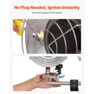 propane tank top heater, 30000 btu rapid heating 180 degree infrared radiant tank top gas heater, 3 heat settings for ice fishing/ hunting/outdoor work, single burner square
