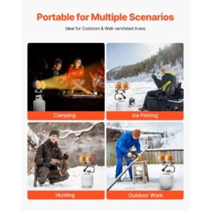 propane tank top heater, 30000 btu rapid heating 180 degree infrared radiant tank top gas heater, 3 heat settings for ice fishing/ hunting/outdoor work, single burner square