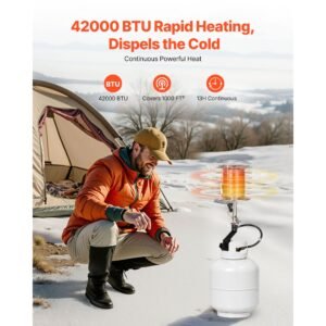 propane tank top heater, 42000 btu rapid heating 360 degree infrared radiant tank top gas heater, stepless temperature adjustment for ice fishing/ hunting/outdoor work, single burner