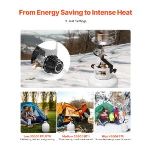 propane tank top heater, 42000 btu rapid heating 360 degree infrared radiant tank top gas heater, stepless temperature adjustment for ice fishing/ hunting/outdoor work, single burner