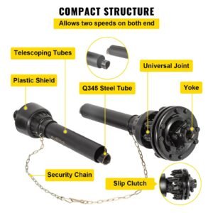 pto shaft, 1 3/8" pto drive shaft, 6 spline both ends pto driveline shaft, series 5 tractor pto shaft, 43" 57" brush hog pto shaft, black pto shaft with slip clutch for bush hog/finish mower