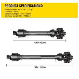 pto shaft, 1 3/8" pto drive shaft, 6 spline both ends pto driveline shaft, series 5 tractor pto shaft, 43" 57" brush hog pto shaft, black pto shaft with slip clutch for bush hog/finish mower