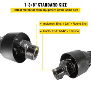 pto shaft, 1 3/8" pto drive shaft, 6 spline tractor, round implement ends pto driveline shaft, series 4 tractor pto shaft, 43" 61" brush hog pto shaft black, for finish mower, rotary cutter