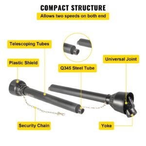 pto shaft, 1 3/8" pto drive shaft, 6 spline tractor, round implement ends pto driveline shaft, series 4 tractor pto shaft, 43" 61" brush hog pto shaft black, for finish mower, rotary cutter