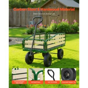pull along wagon for kids, 39 inch toddler wagons with wooden panels & handle, supports up to 330 lbs, all terrain utility wagon cart birthday present for kids gardening beach, green
