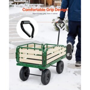 pull along wagon for kids, 39 inch toddler wagons with wooden panels & handle, supports up to 330 lbs, all terrain utility wagon cart birthday present for kids gardening beach, green