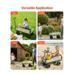 pull along wagon for kids, 39 inch toddler wagons with wooden panels & handle, supports up to 330 lbs, all terrain utility wagon cart birthday present for kids gardening beach, green