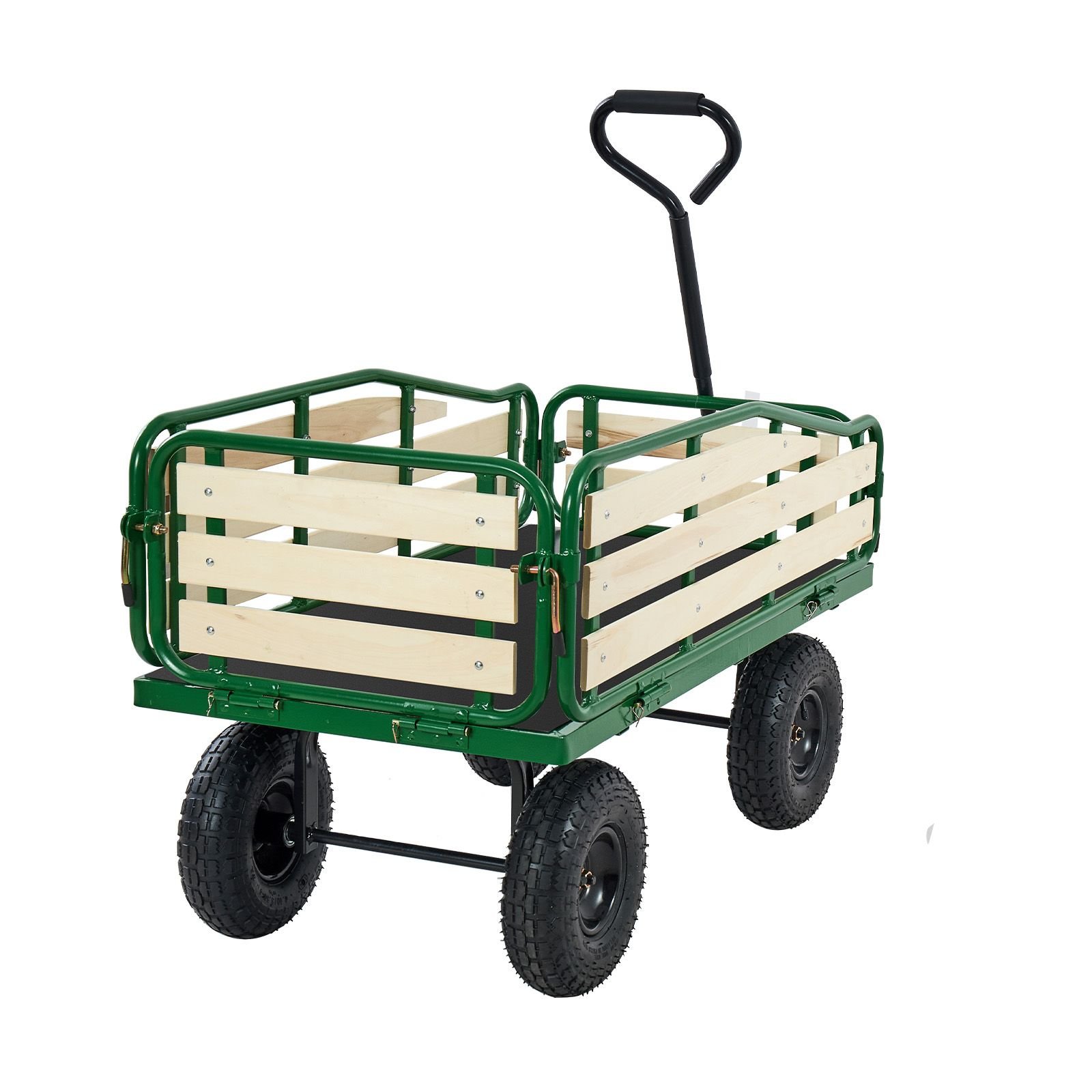 pull along wagon for kids, 39 inch toddler wagons with wooden panels & handle, supports up to 330 lbs, all terrain utility wagon cart birthday present for kids gardening beach, green