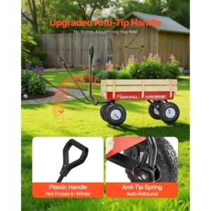 pull along wagon for kids, 39 inch toddler wagons with wooden panels & handle, supports up to 330 lbs, all terrain utility wagon cart birthday present for kids gardening beach, red