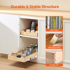 pull out cabinet organizer, 14"w x 21"d cabinet drawer, soft close slide out shelf, heavy duty sliding wood drawer, bottom and side assembly base cabinet organization for kitchen pantry bathroom