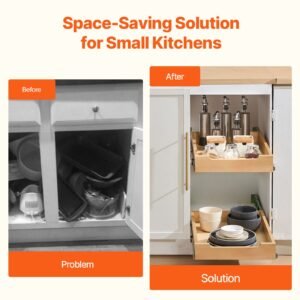 pull out cabinet organizer, 14"w x 21"d cabinet drawer, soft close slide out shelf, heavy duty sliding wood drawer, bottom and side assembly base cabinet organization for kitchen pantry bathroom