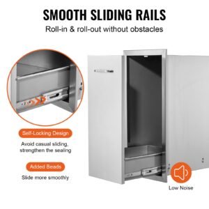pull out trash drawer 13.6wx26hx19.3d inch lower sliding rails stainless steel roll out trash bin pull out tray outdoor kitchen trash drawer with handle for bbq island grill station no trash can