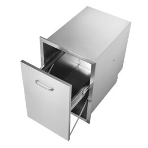 pull out trash drawer 17.7x22.8 inch raised style trash bin with pull out tray stainless steel trash drawer with handle for outdoor kitchen bbq island, trash can not included