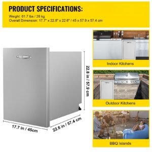 pull out trash drawer 17.7x22.8 inch raised style trash bin with pull out tray stainless steel trash drawer with handle for outdoor kitchen bbq island, trash can not included