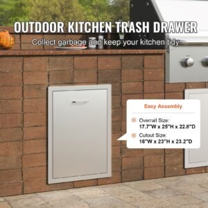 pull out trash drawer 17.7x22.8 inch raised style trash bin with pull out tray stainless steel trash drawer with handle for outdoor kitchen bbq island, trash can not included