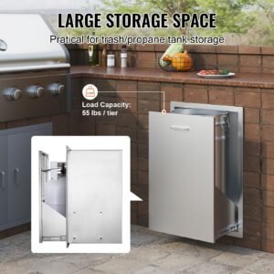 pull out trash drawer 19.7w x 26.5h inch outdoor kitchen drawers stainless steel with trash bag ring for bbq island or grill station