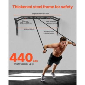 pull up bar, multi grip wall mounted pull ups, 50 in width multifunctional chin up training station, heavy duty steel upper body workout bars with hangers, 440 lbs weight capacity, for home gym