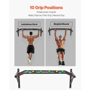 pull up bar, multi grip wall mounted pull ups, 50 in width multifunctional chin up training station, heavy duty steel upper body workout bars with hangers, 440 lbs weight capacity, for home gym