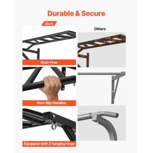 pull up bar, multi grip wall mounted pull ups, 50 in width multifunctional chin up training station, heavy duty steel upper body workout bars with hangers, 440 lbs weight capacity, for home gym