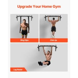 pull up bar, multi grip wall mounted pull ups, 50 in width multifunctional chin up training station, heavy duty steel upper body workout bars with hangers, 440 lbs weight capacity, for home gym