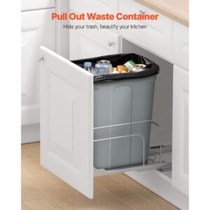 pullout trash can for kitchen cabinets, 35 qt garbage waste recycling bin, under mount waste container, with heavy duty metal soft close sliding system and door kit, for sink, under counter
