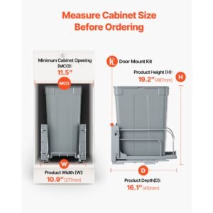 pullout trash can for kitchen cabinets, 35 qt garbage waste recycling bin, under mount waste container, with heavy duty metal soft close sliding system and door kit, for sink, under counter