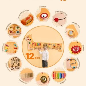 puppy activity wall busy board panels, 12 activities, montessori sensory wall toy for kids 3 12 years, montessori learning activity center, ideal for toddler playroom nursery classroom