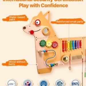 puppy activity wall busy board panels, 12 activities, montessori sensory wall toy for kids 3 12 years, montessori learning activity center, ideal for toddler playroom nursery classroom