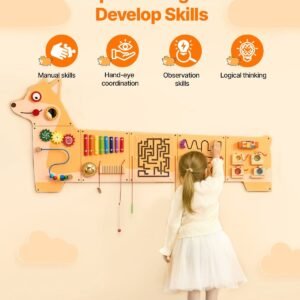 puppy activity wall busy board panels, 12 activities, montessori sensory wall toy for kids 3 12 years, montessori learning activity center, ideal for toddler playroom nursery classroom