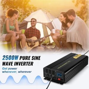 pure sine wave inverter, 2500 watt power inverter, dc 12v to ac 120v car inverter, with usb port, lcd display, and remote controller power converter, for rv truck car solar system travel camping