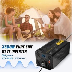 pure sine wave inverter 3500 watt power inverter, dc 12v to ac 120v car inverter, with usb port lcd display remote controller and ac outlets (gfci), for rv truck car solar system travel camping