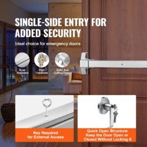 push bar door locks, carbon steel panic bars for exit doors, with exterior lever and 3 keys, push bar panic exit device door hardware for metal wood door, for left and right handed doors