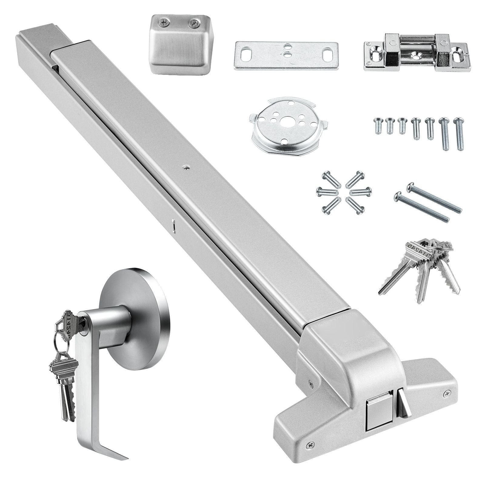 push bar door locks, carbon steel panic bars for exit doors, with exterior lever and 3 keys, push bar panic exit device door hardware for metal wood door, for left and right handed doors