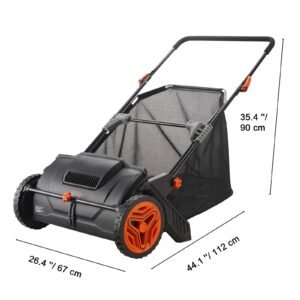 push lawn sweeper, 21inch leaf & grass collector, strong plastic wheels & heavy duty thickened steel durable to use with large capacity 3.5 cu. ft. mesh collection hopper bag, 2 spinning brushes