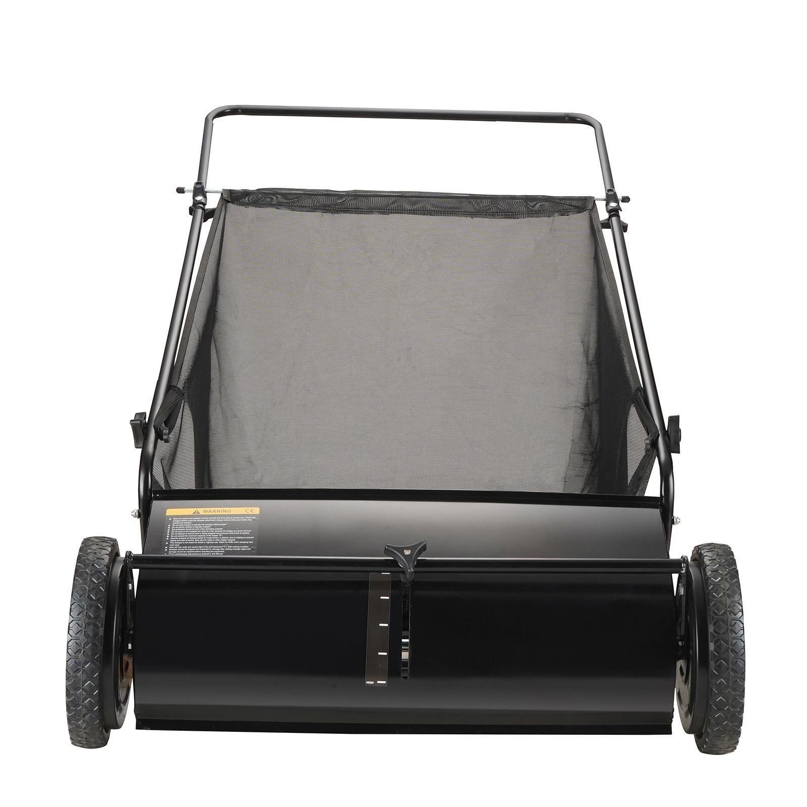 push lawn sweeper, 26 inch leaf & grass collector, strong rubber wheels & heavy duty thickened steel, durable to use with large capacity 7 cu. ft. mesh collection hopper bag, 4 spinning brushes