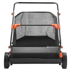 Push Lawn Sweeper, 30 in Leaf & Grass Collector with 12 cu. ft. Hopper Bag, Adjustable Brush Height & Spinning Brushes, Heavy Duty Yard Sweeper with Rubber Wheels for Leaves Grass Cleanup