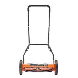 push reel lawn mower 18 inch, 5 blades manual push mower no motor, 1.37 2.44 in adjustable cutting height, walk behind lawn mowers with grass catcher bag for green lawns, driveways, courtyards