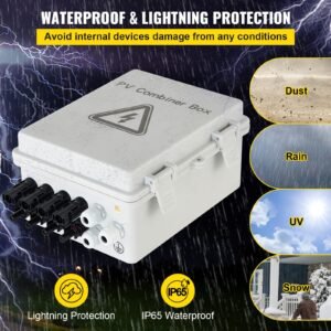 pv combiner box, 4 string with 15a rated current fuse, 63a circuit breaker, lightning arreste connector for on/off grid solar panel system, ip65