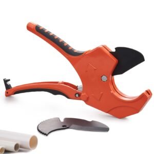 pvc pipe cutter, 0 2 1/2" o.d. ratcheting pvc pipe cutter, heavy duty tube cutting tool with spare sk5 blade for pvc, cpvc, pp r, pex, pe, rubber hoses