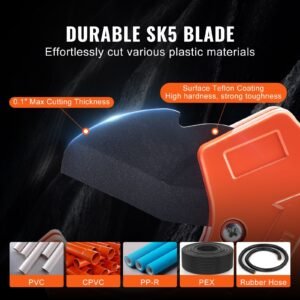 pvc pipe cutter, 0 2 1/2" o.d. ratcheting pvc pipe cutter, heavy duty tube cutting tool with spare sk5 blade for pvc, cpvc, pp r, pex, pe, rubber hoses