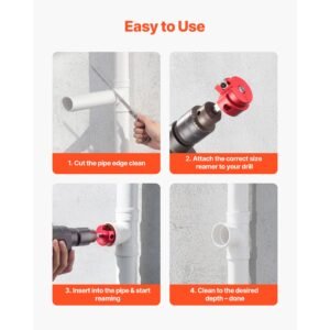 pvc pipe reamer kit, 5 piece, pvc fitting socket saver, includes 1 1/4", 1 1/2", 2", 3", 4", compatible with standard 1/2" drills, plumbing tool kit for sch40 abs cpvc vent drain water pipes