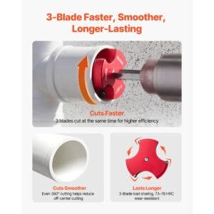 pvc pipe reamer kit, 7 piece, 3 blades pvc fitting socket saver, includes 1/2", 3/4", 1", 1 1/2", 2", 3", 4", fits standard 1/2" drills, plumbing tool kit for sch40 abs cpvc vent drain pipes