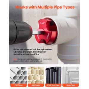 pvc pipe reamer kit, 7 piece, 3 blades pvc fitting socket saver, includes 1/2", 3/4", 1", 1 1/2", 2", 3", 4", fits standard 1/2" drills, plumbing tool kit for sch40 abs cpvc vent drain pipes