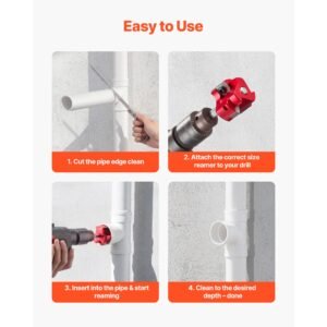 pvc pipe reamer kit, 7 piece, 3 blades pvc fitting socket saver, includes 1/2", 3/4", 1", 1 1/2", 2", 3", 4", fits standard 1/2" drills, plumbing tool kit for sch40 abs cpvc vent drain pipes