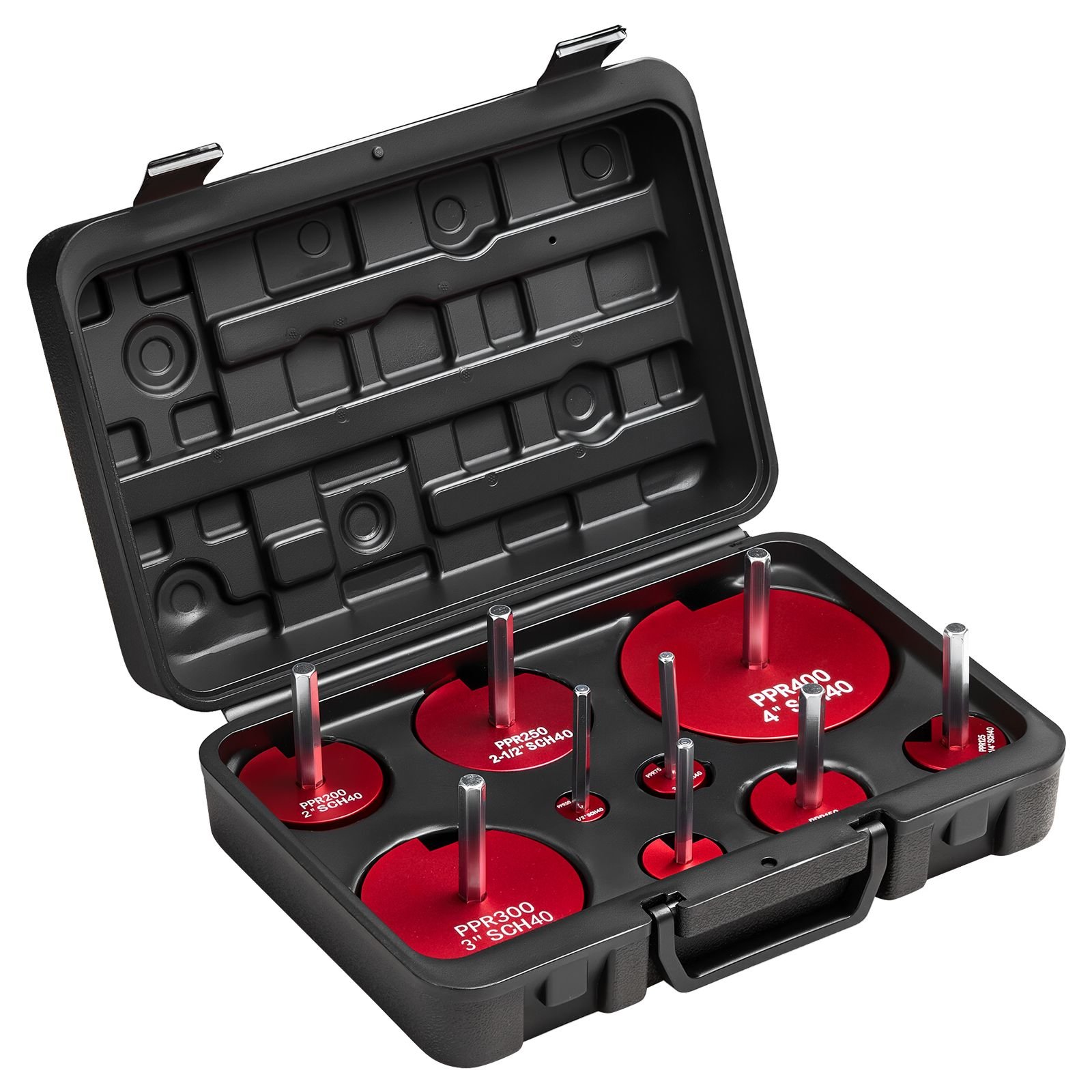 pvc pipe reamer kit, 9 piece, pvc fitting socket saver, includes 1/2", 3/4", 1", 1 1/4", 1 1/2", 2", 2 1/2", 3", 4", fits standard 1/2" drills, plumbing tool kit for sch40 abs cpvc drain pipes