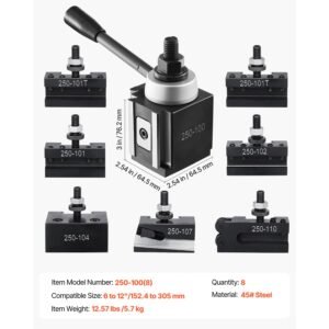quick change tool post set, 8 pcs, includes lathe tool holders, wedge type tool post with turning tool holder accessories, fit for mini lathe & metal lathe 6" 12" swing, durable steel material