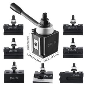 quick change tool post set, 8 pcs, includes lathe tool holders, wedge type tool post with turning tool holder accessories, fit for mini lathe & metal lathe 6" 12" swing, durable steel material