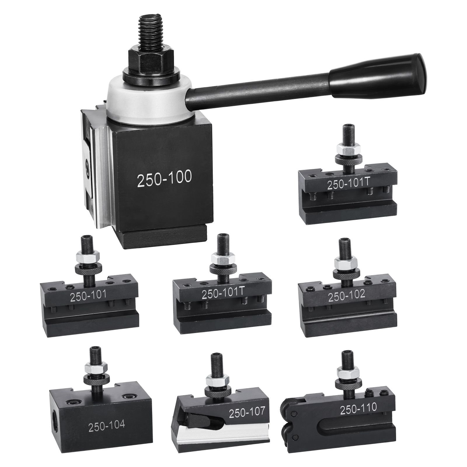 quick change tool post set, 8 pcs, includes lathe tool holders, wedge type tool post with turning tool holder accessories, fit for mini lathe & metal lathe 6" 12" swing, durable steel material